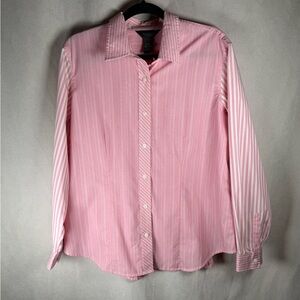 Van Heusen Women's Button Down Collar Shirt - Large in Pink & White Stripes